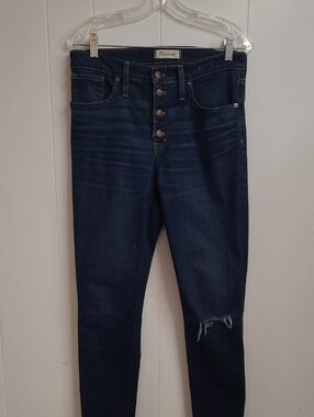 Madewell Navy 9" High-Rise Button-Fly Skinny Jeans Sz. 29 Tall  Distressed